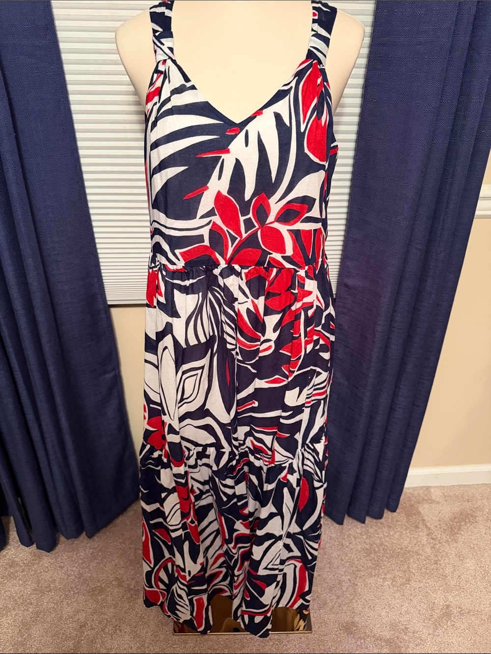 Talbots Navy, Red & White Floral Maxi Dress